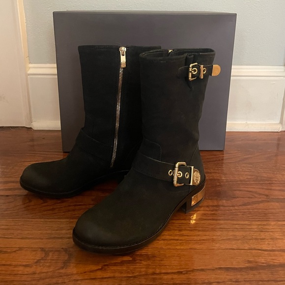 Black Suede Vince Camuto Riding Boots Size 6 - Picture 1 of 2